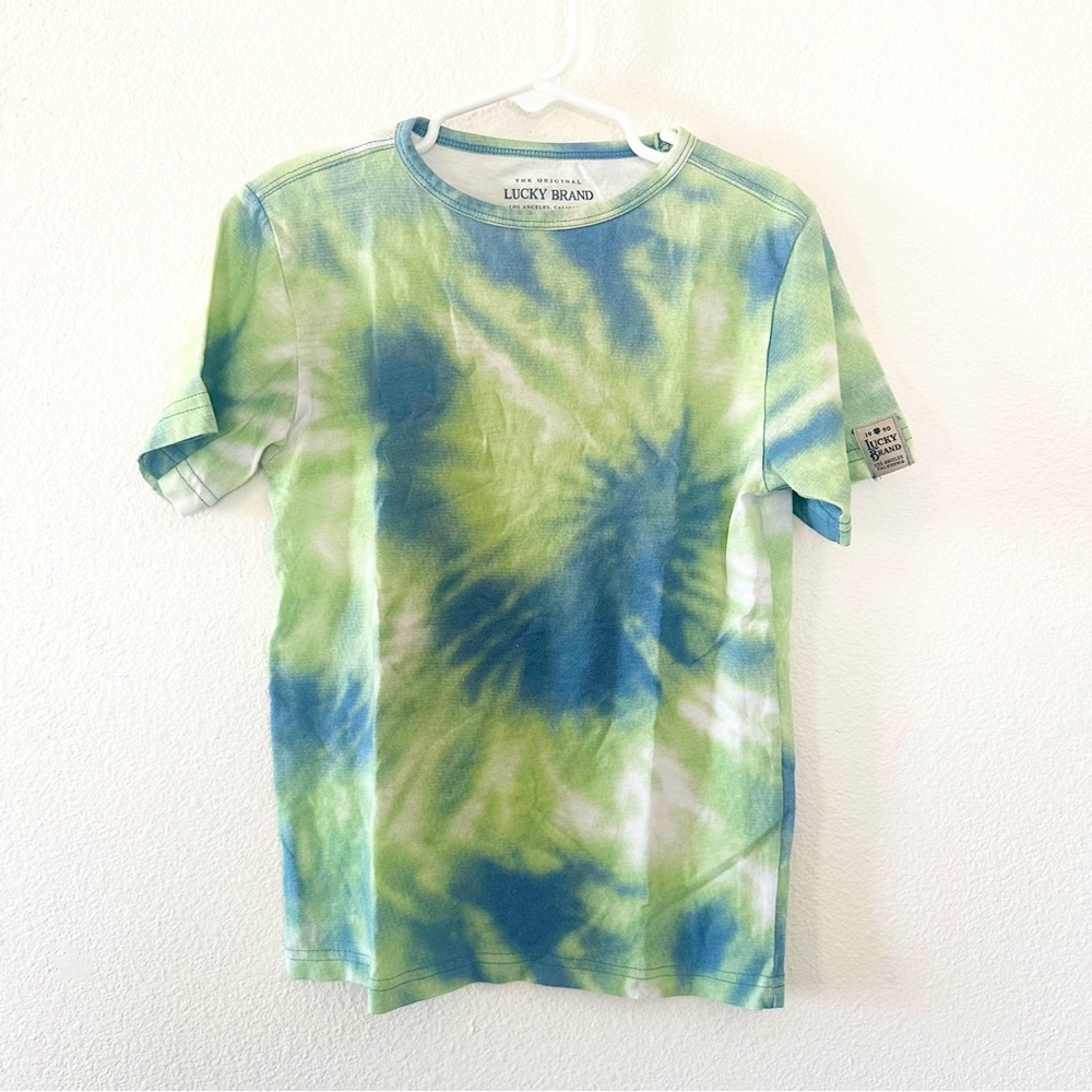 LUCKY BRAND Boys Blue Green Tie Dye Cotton Tee